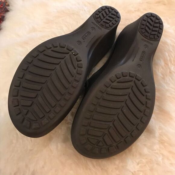 Crocs Frances Mary Janes Brown Wedge 10 Clog - Picture 7 of 8